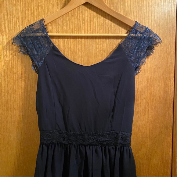 NWT! Navy Blue Lace Deep V Back Mini Dress - Picture 9 of 15